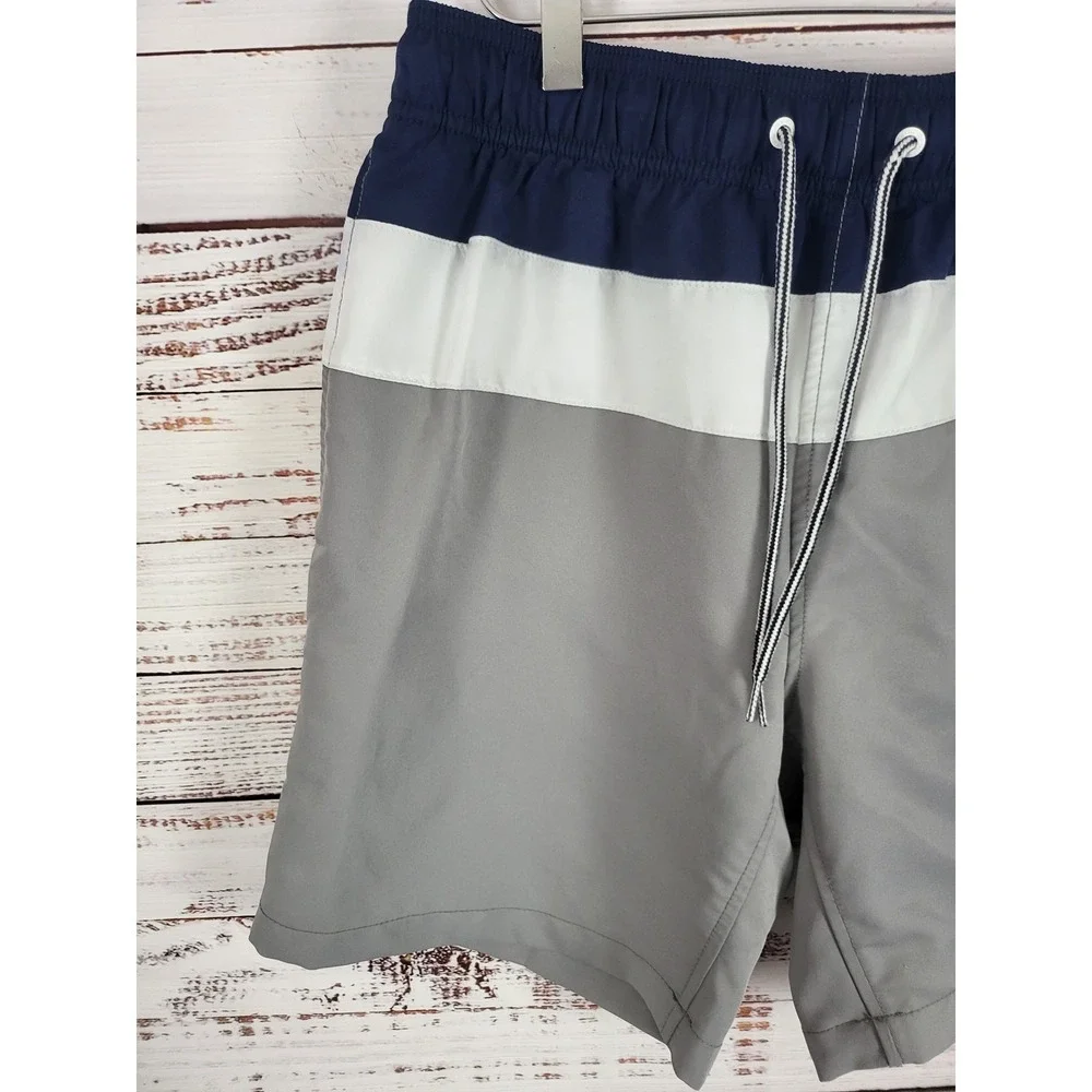 Speedo Swim Trunks M‎ Mens Grey White Blue Pull On Pockets Mesh Lined Swim